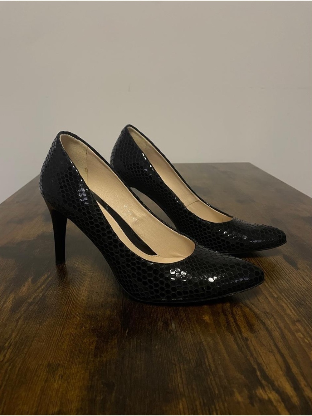 Black Snakeskin Embossed Stiletto Heels